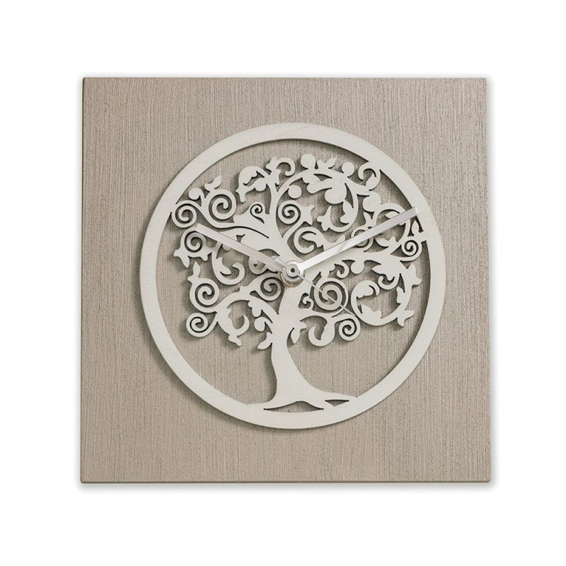 Orologio da tavolo - Albero della vita tortora e bianco - bomboniera - 20x20cm