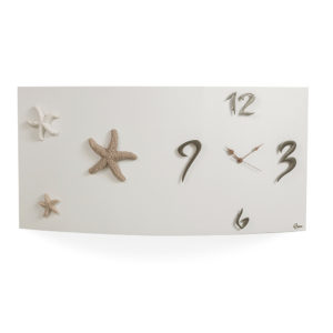 Orologio da parete orizzontale, versione bianco, applicazioni in ceramica stelle marine