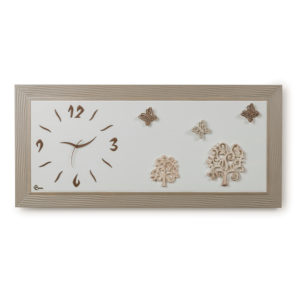 Orologio quadro con applicazioni in ceramica - Tortora e perla - Collezione quadri