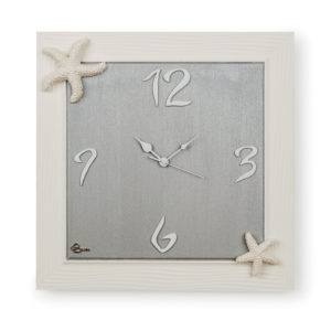 Orologio quadro con stelle marine ceramica di Grottaglie - Bianco e tortora
