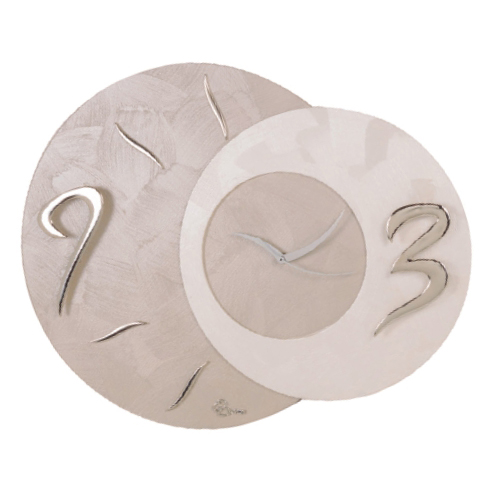 Orologio da parete doppio cerchio sovrapposto color tortora e perla