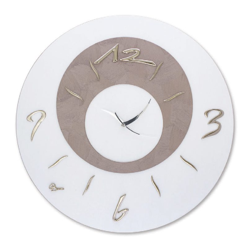 Orologio da parete in legno bianco e bronzo - Realizzato con doppio pannello