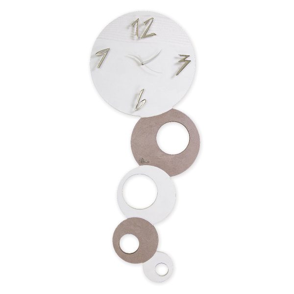 Orologio verticale tondo bicolore con cerchi bronzo e bianco