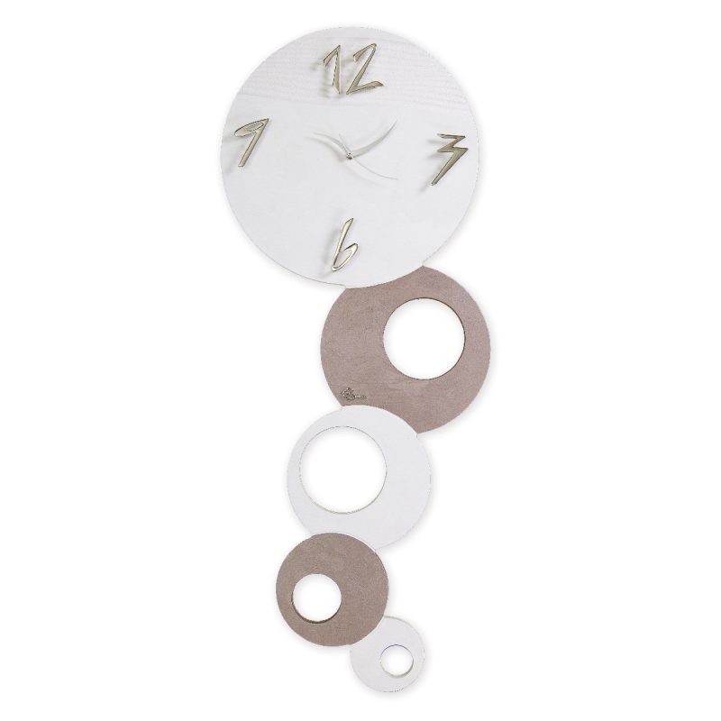 Orologio verticale tondo bicolore con cerchi bronzo e bianco