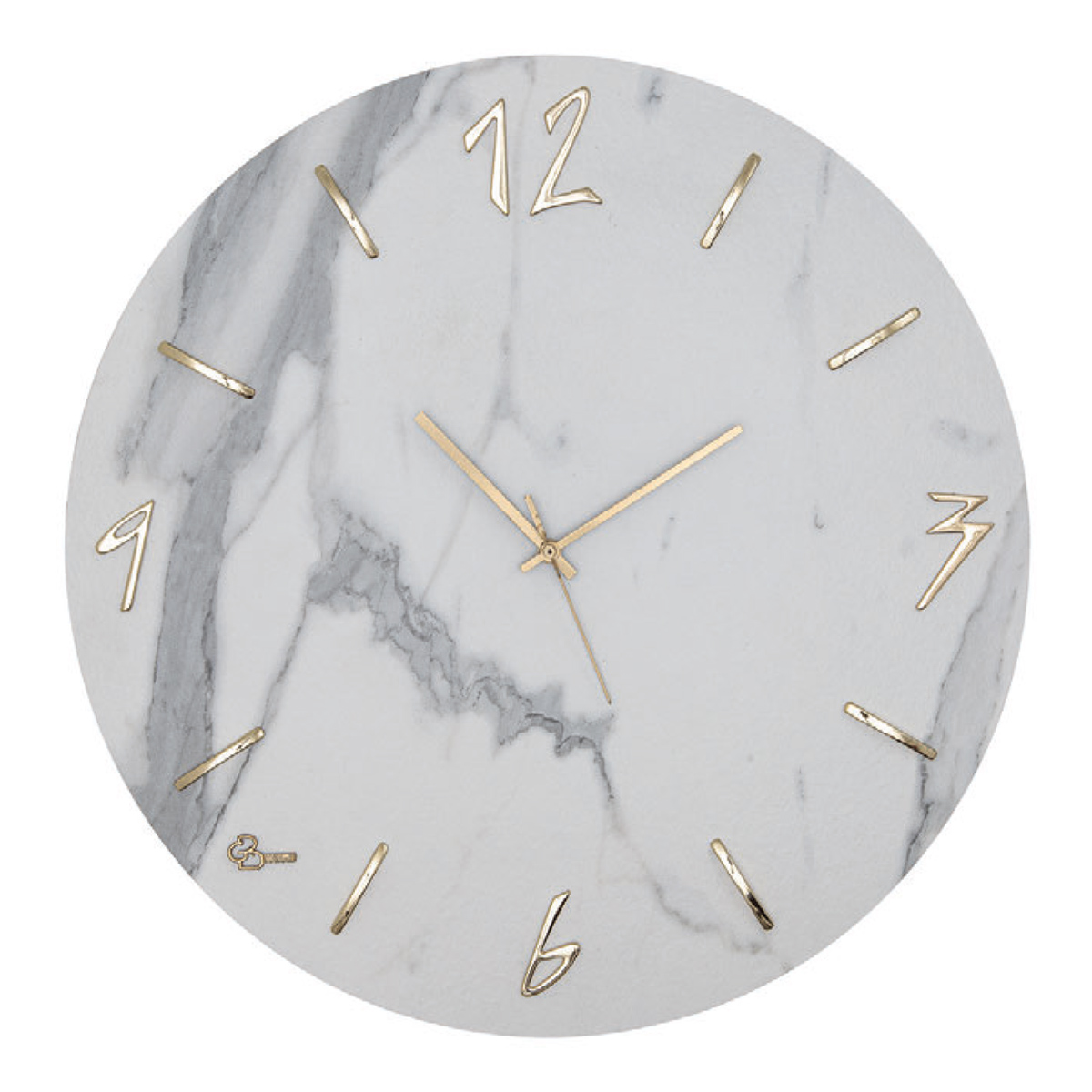 Orologio da Parete Moderno, 30x30 cm, effetto marmo bianco e oro.