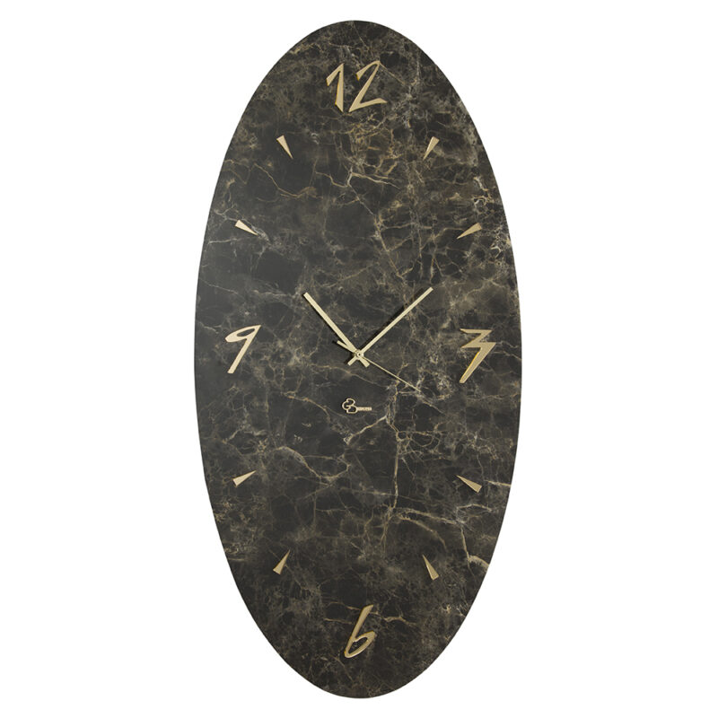 Orologio da parete ovale - Nero Gold - Collezione effetto marmo