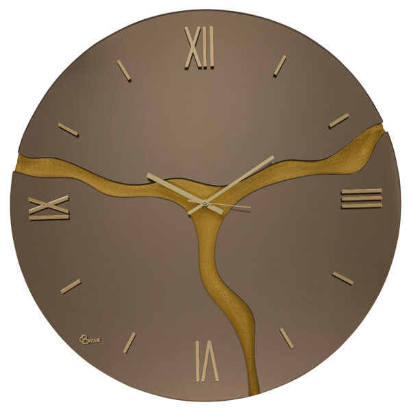 Orologio da parete specchio sagomato color bronzo con numeri romani oro