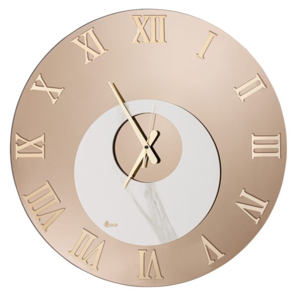 Orologio da parete specchio bronzo e marmo circolare con numeri romani oro