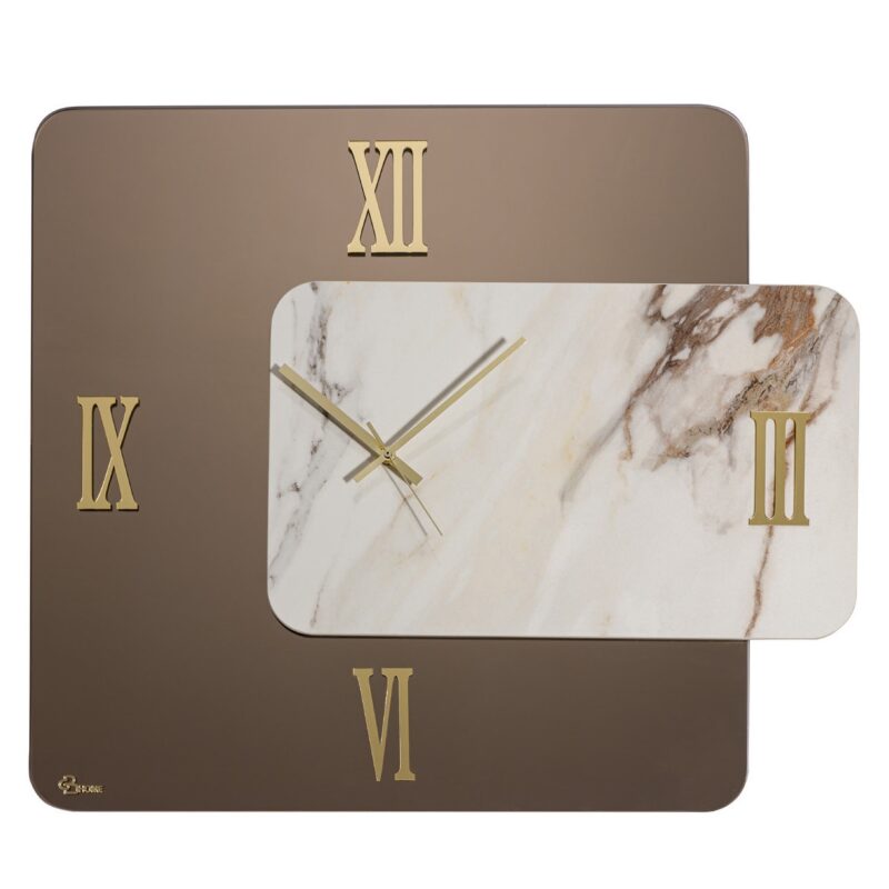 Orologio da parete specchio bronzo e marmo con numeri romani oro